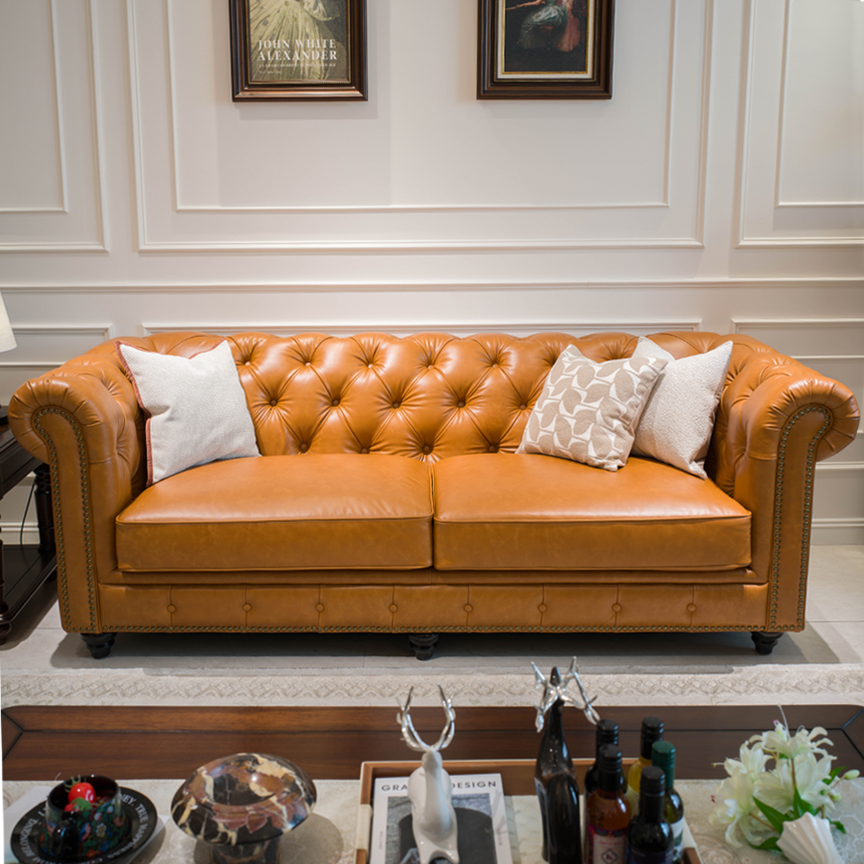 Enjina Home Chesterfield Leather Sofa