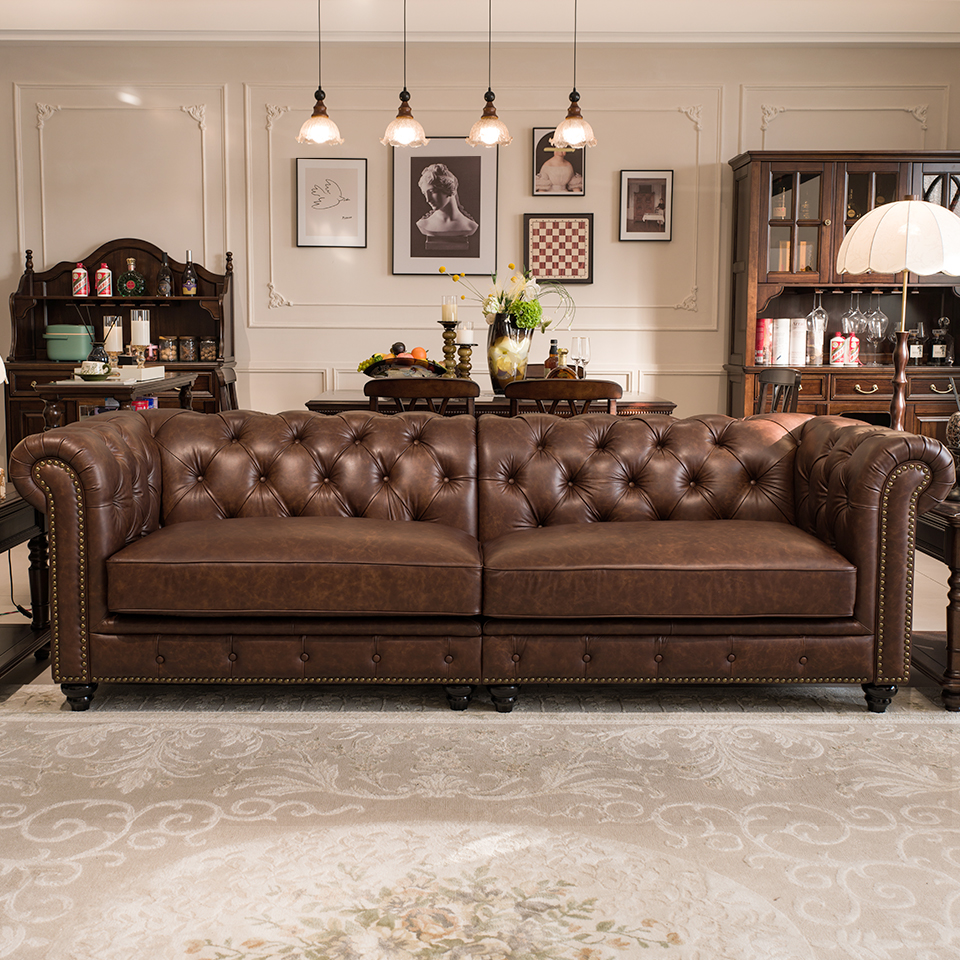 Enjina Home Chesterfield Leather Sofa