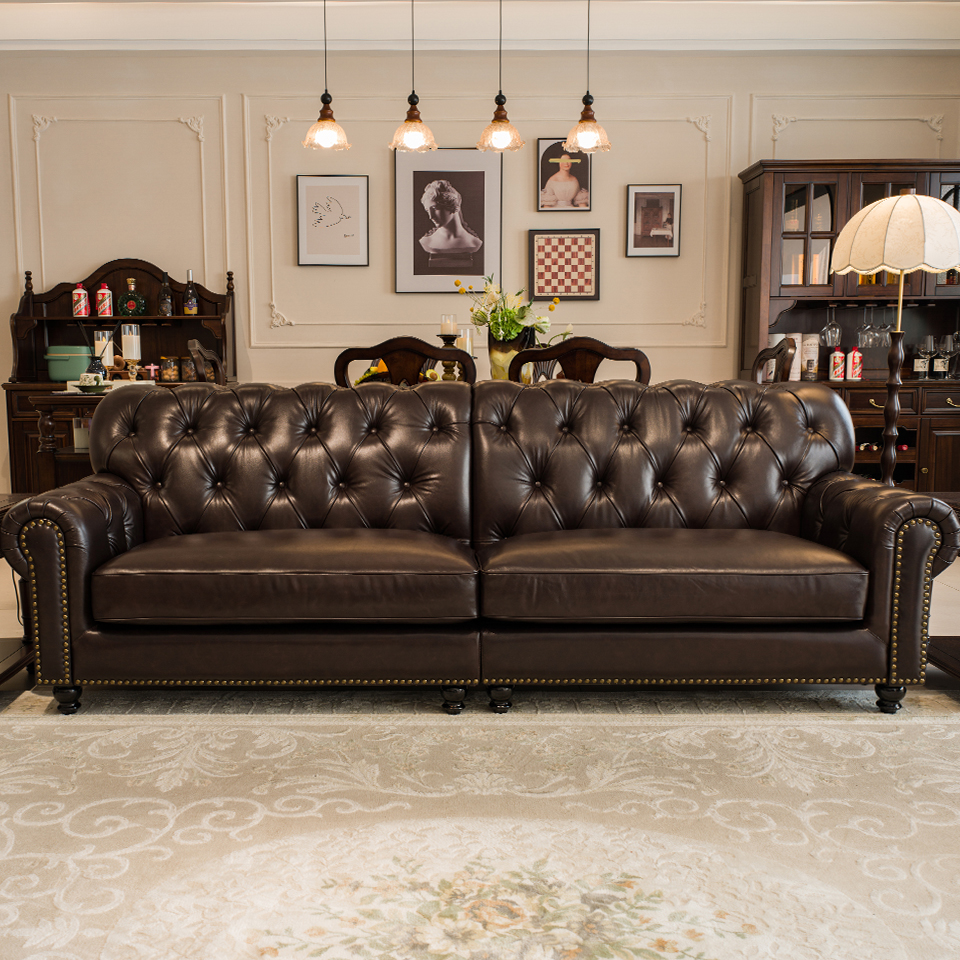 Enjina Home Chesterfield Leather Sofa